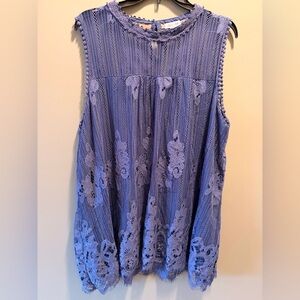 Skylar and Jade Size 2X Blue Lace Sleeveless Blouse